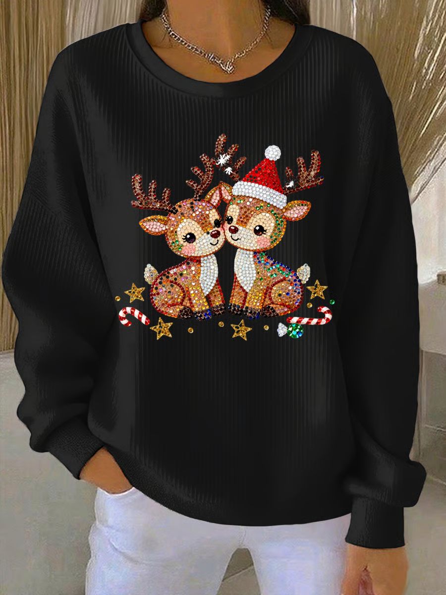 Casual Crew Neck Christmas Sweatshirt Printing