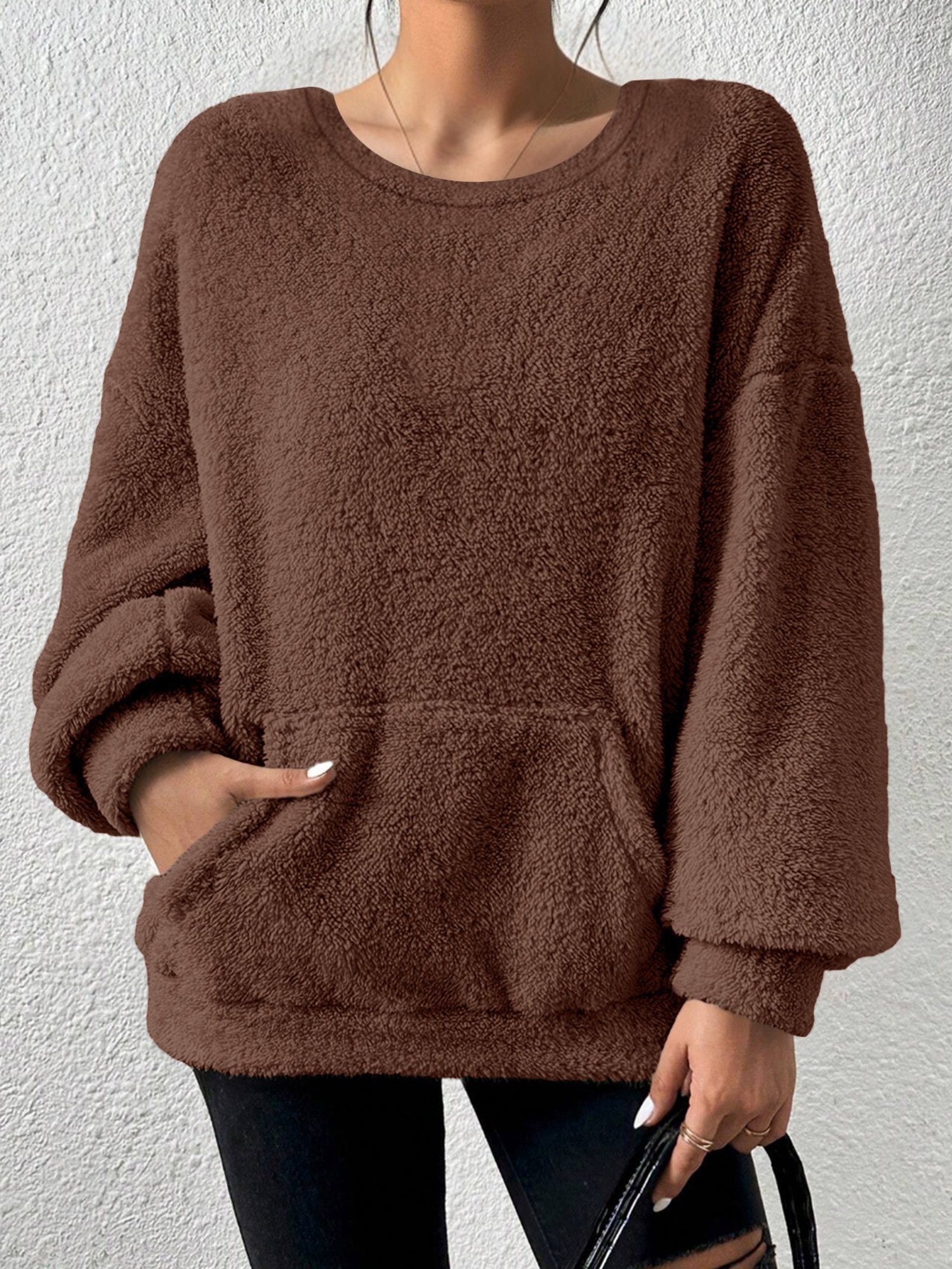 Casual Crew Neck Plain Sweatshirt