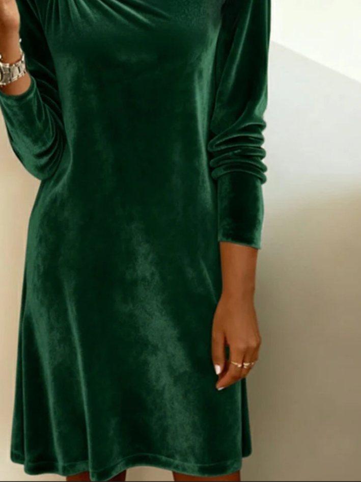 Women Plain Spring/Fall Dress Crew Neck Long Sleeve H-Line Dress