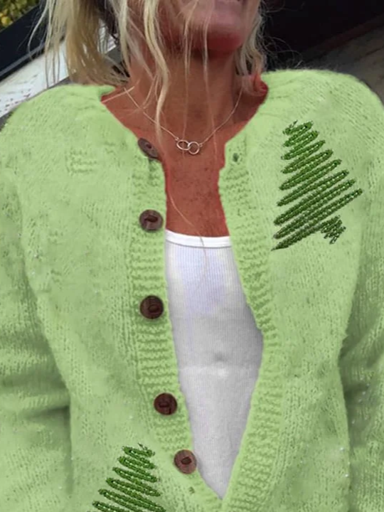 Women Christmas Long Sleeve Comfy Vintage Printing Cardigan