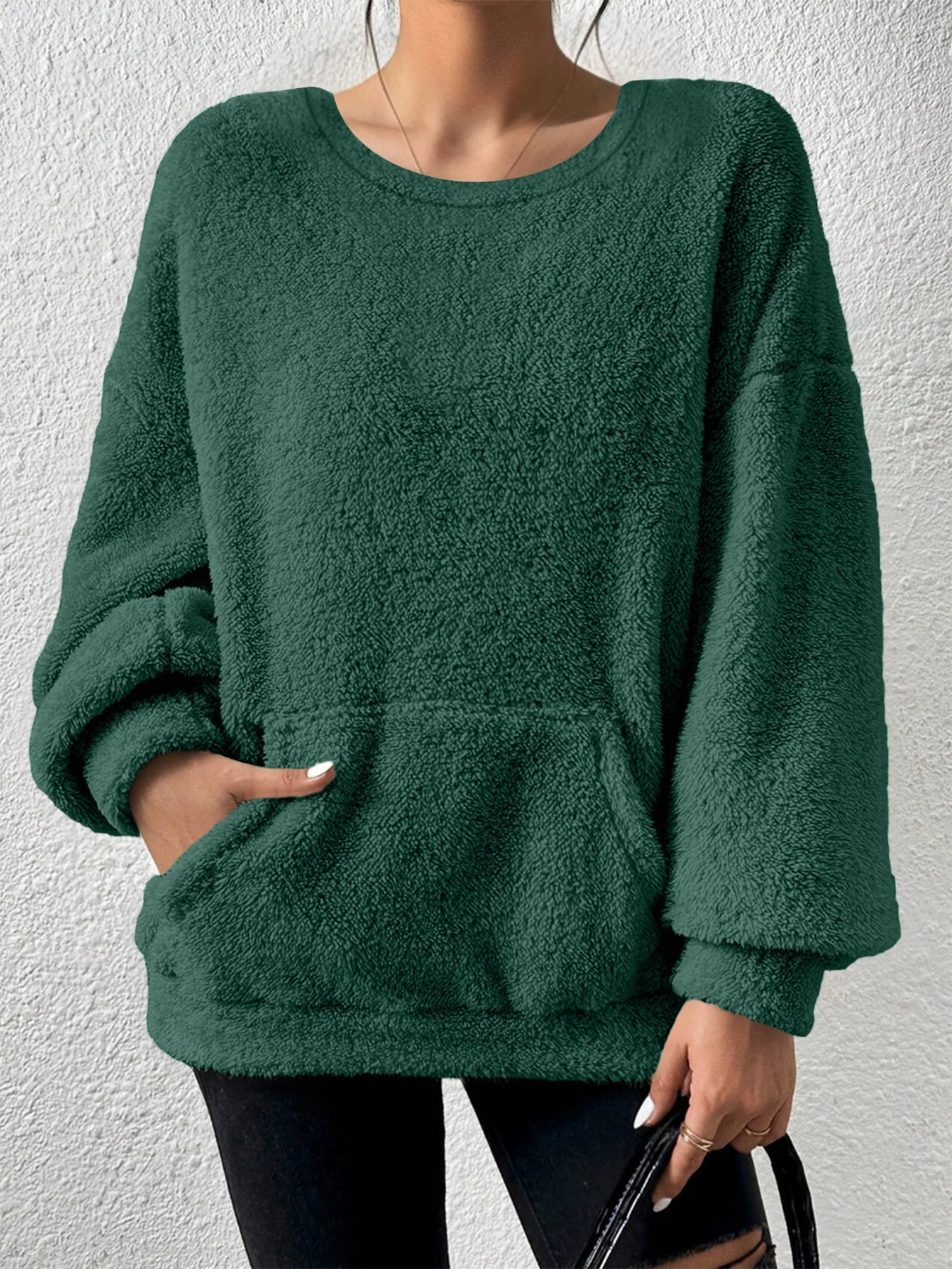 Casual Crew Neck Plain Sweatshirt