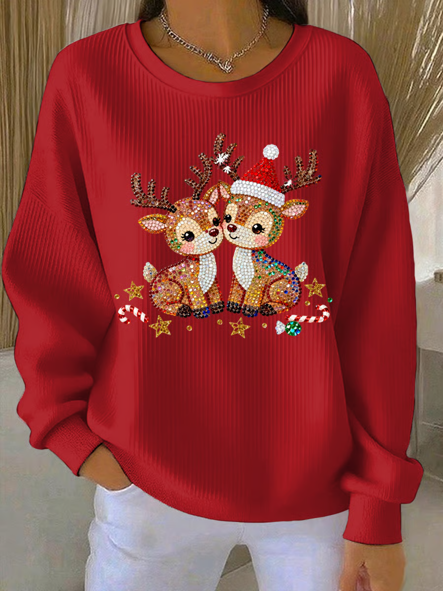 Casual Crew Neck Christmas Sweatshirt Printing