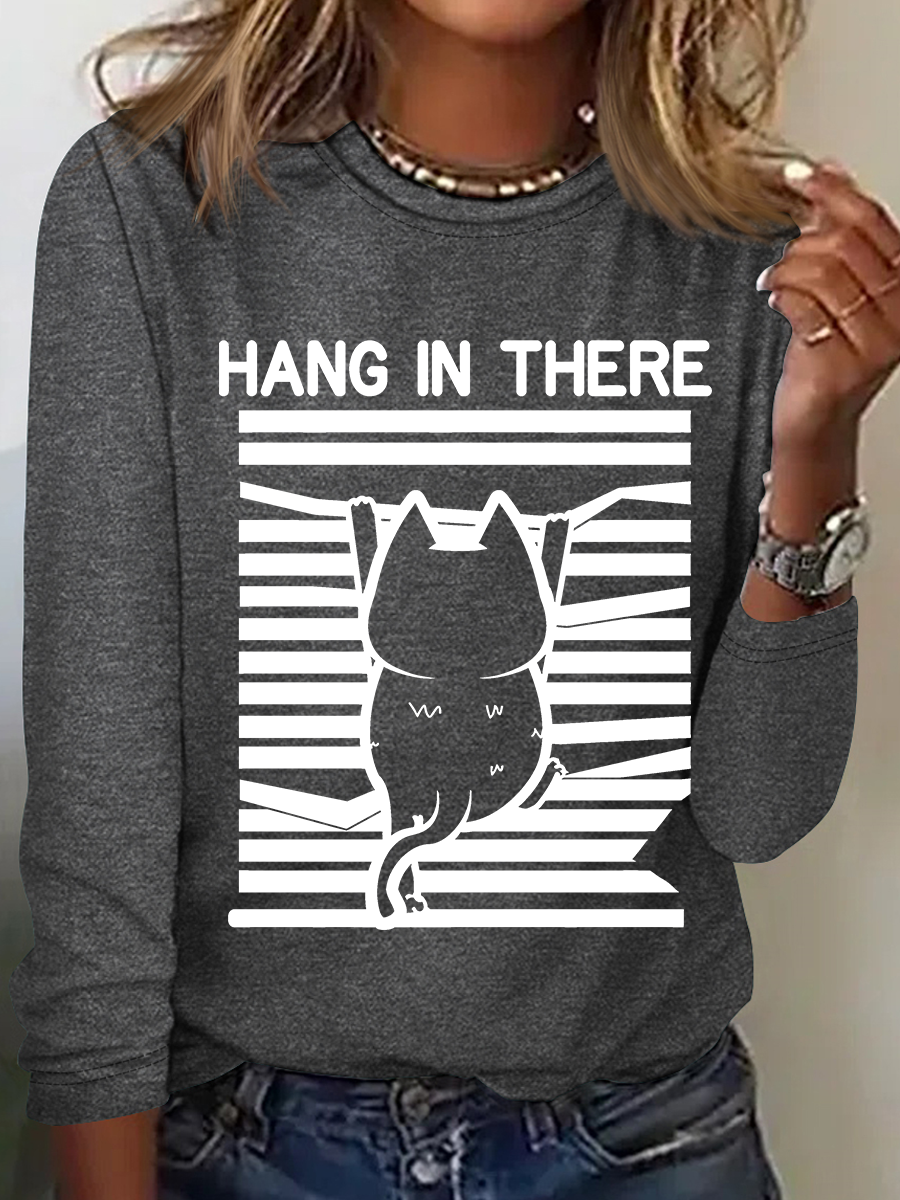 Casual Cat Crew Neck Long Sleeve T-shirt