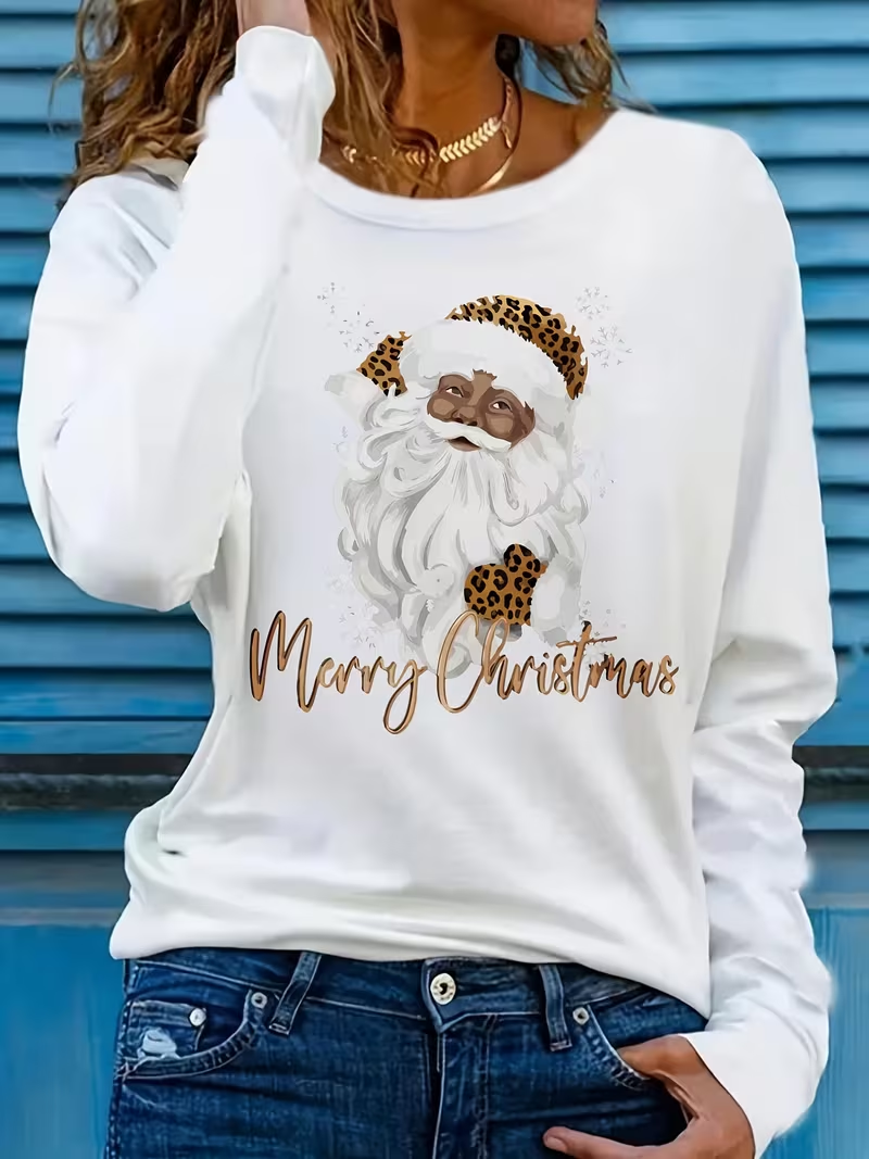 Casual Santa Claus Crew Neck Long Sleeve T-shirt