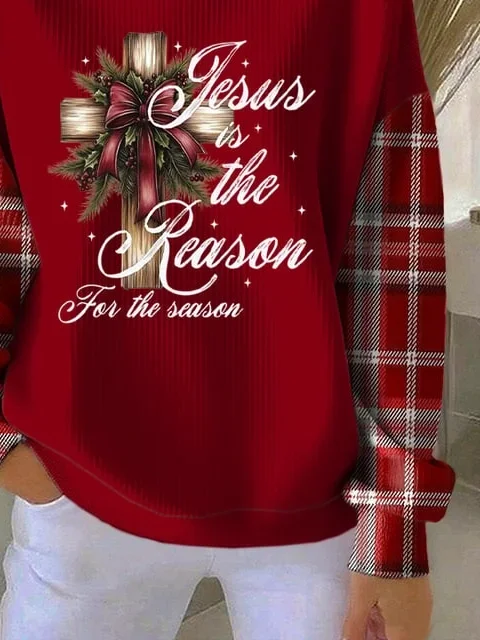 Casual Crew Neck Christmas Sweatshirt Printing
