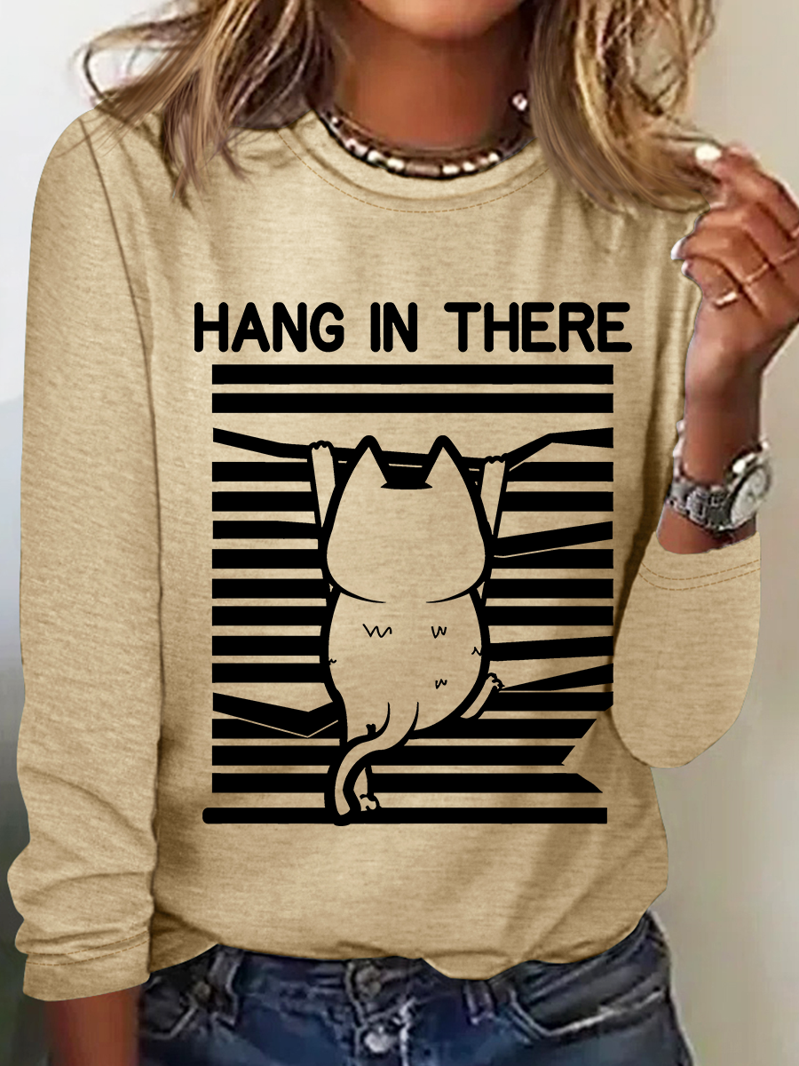 Casual Cat Crew Neck Long Sleeve T-shirt