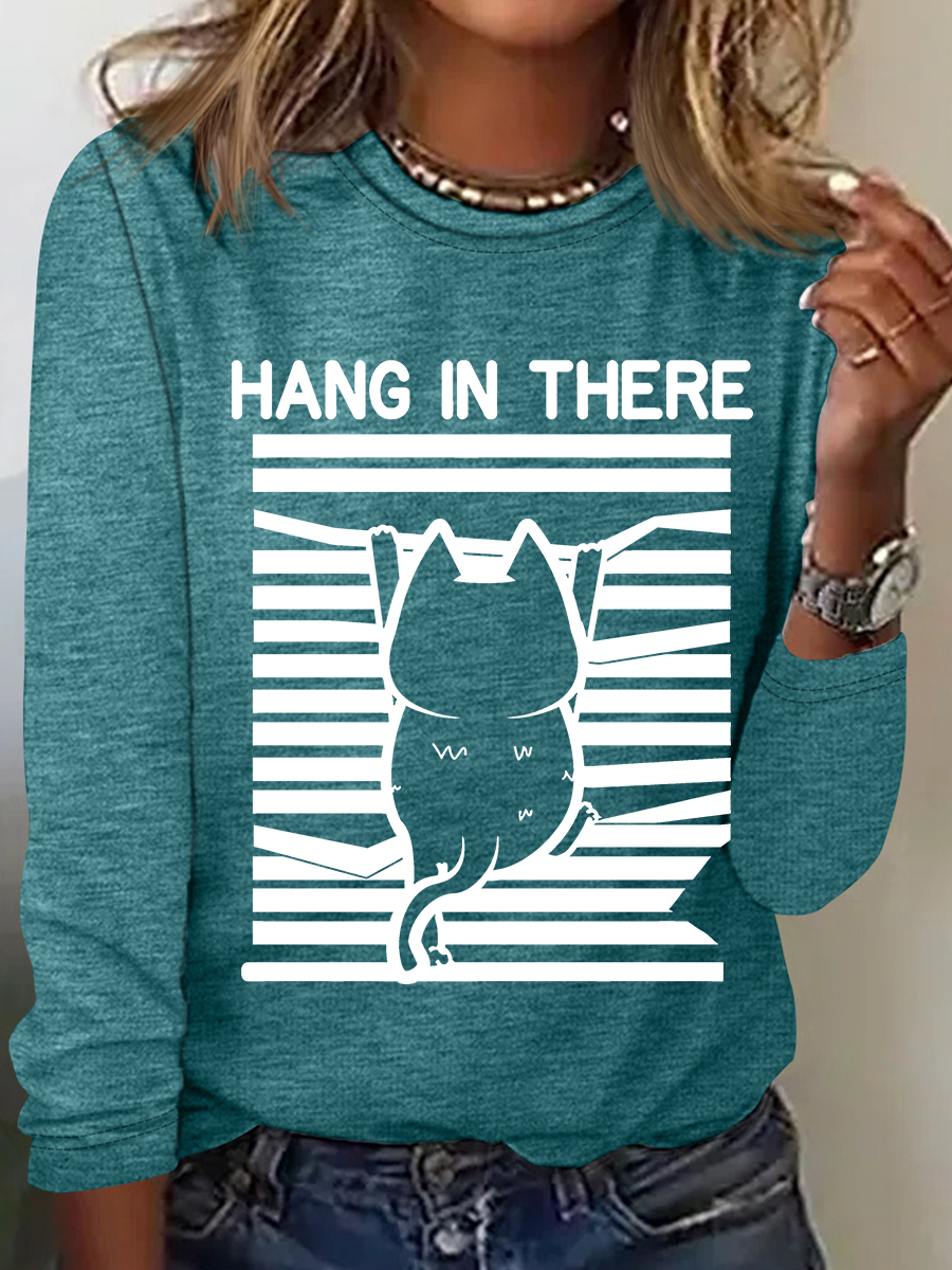 Casual Cat Crew Neck Long Sleeve T-shirt