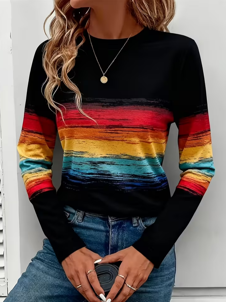 Casual Abstract Crew Neck Long Sleeve T-shirt