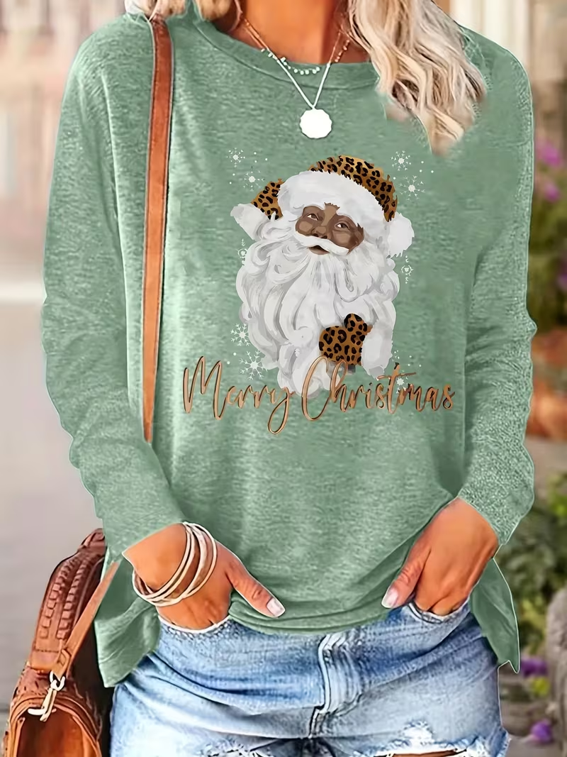 Casual Santa Claus Crew Neck Long Sleeve T-shirt