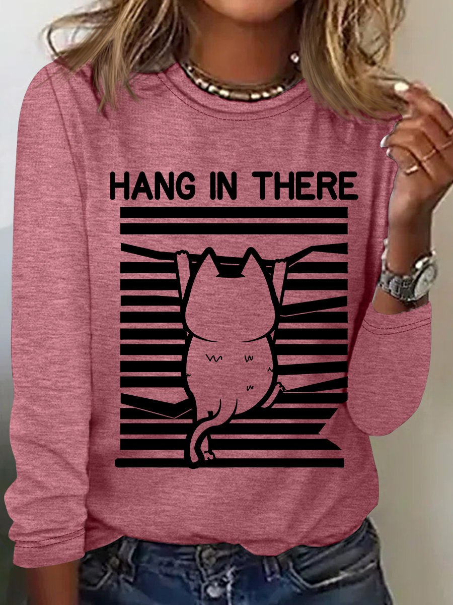 Casual Cat Crew Neck Long Sleeve T-shirt