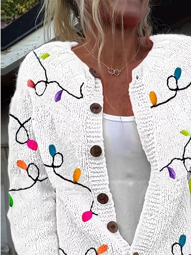 Women Christmas Long Sleeve Comfy Vintage Printing Cardigan