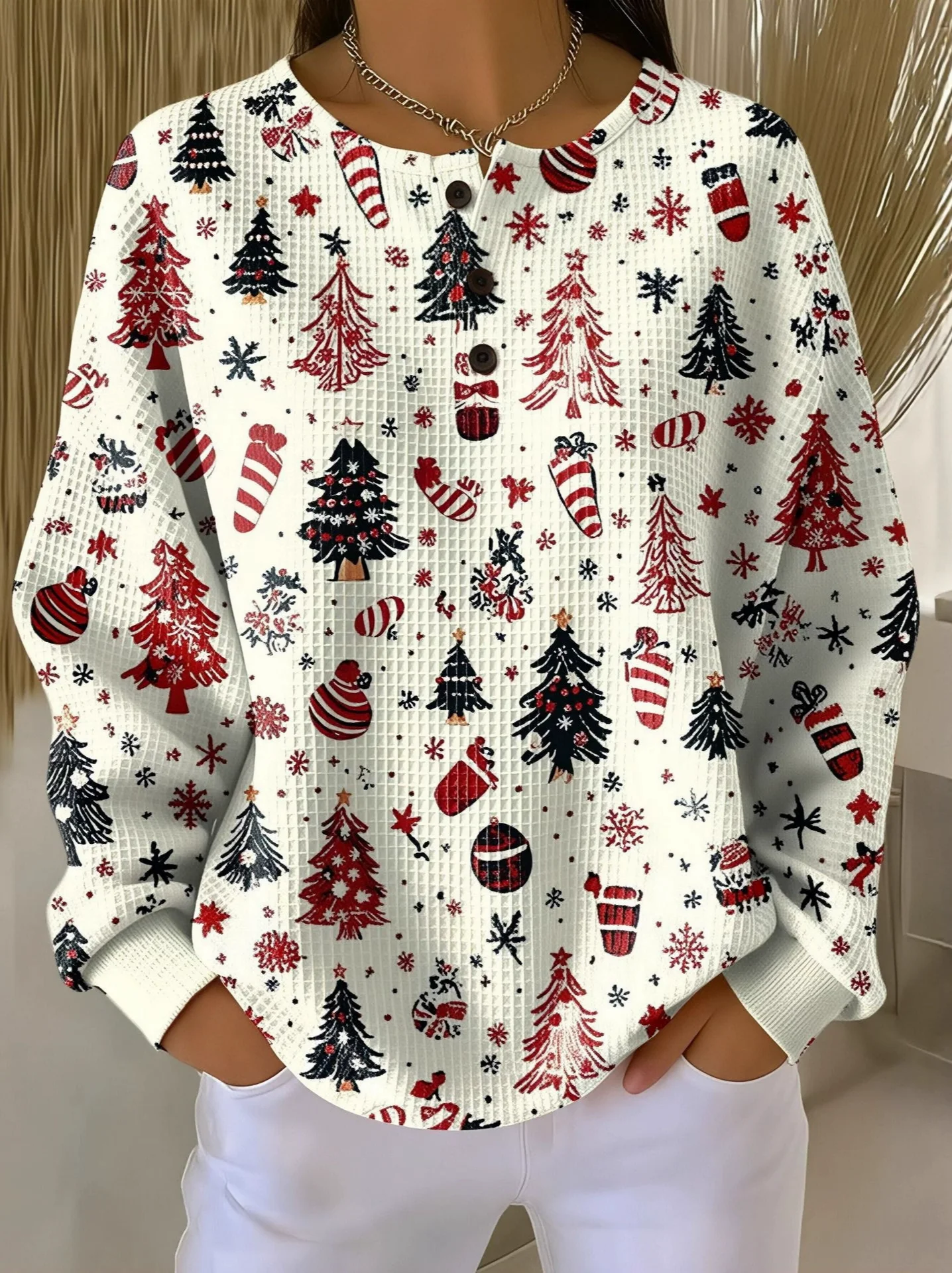 Casual Crew Neck Christmas Sweatshirt