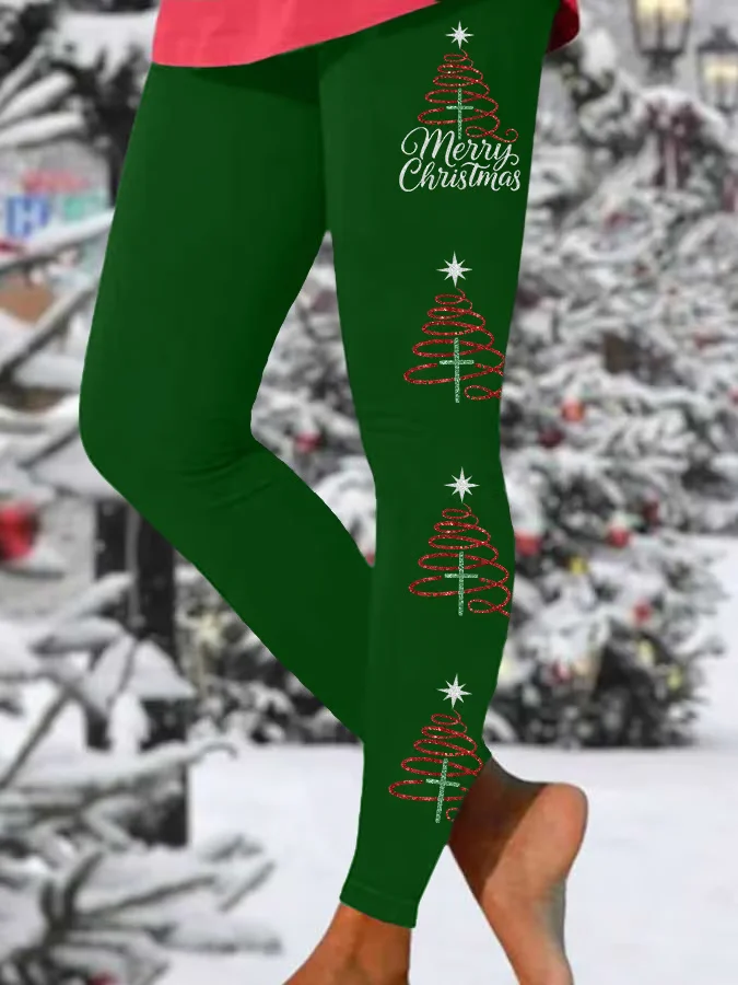Women Christmas Casual All Season Printing Long Leggings
