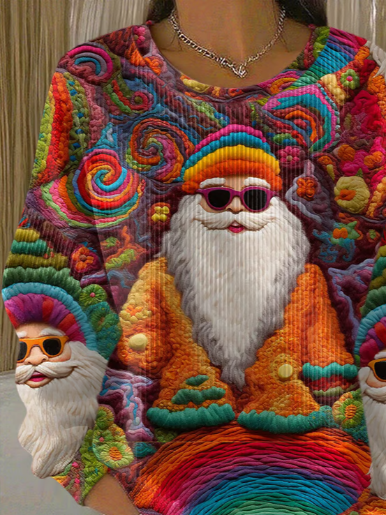 Casual Crew Neck Santa Claus Sweatshirt Printing