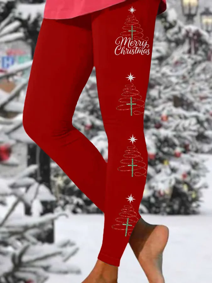 Women Christmas Casual All Season Printing Long Leggings