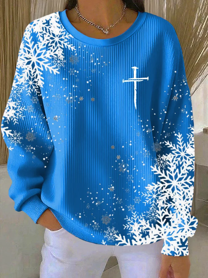Casual Crew Neck Christmas Sweatshirt Printing