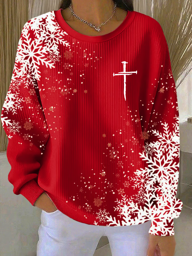 Casual Crew Neck Christmas Sweatshirt Printing