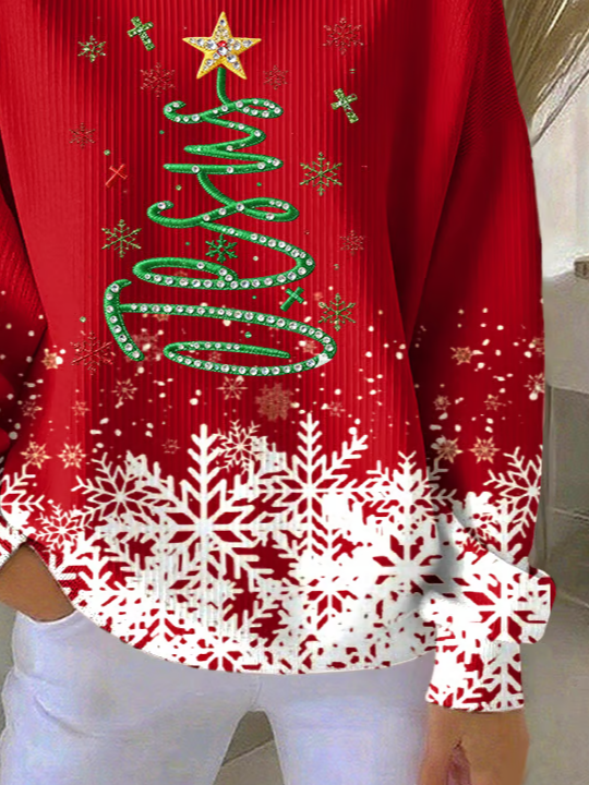 Casual Crew Neck Christmas Sweatshirt Printing