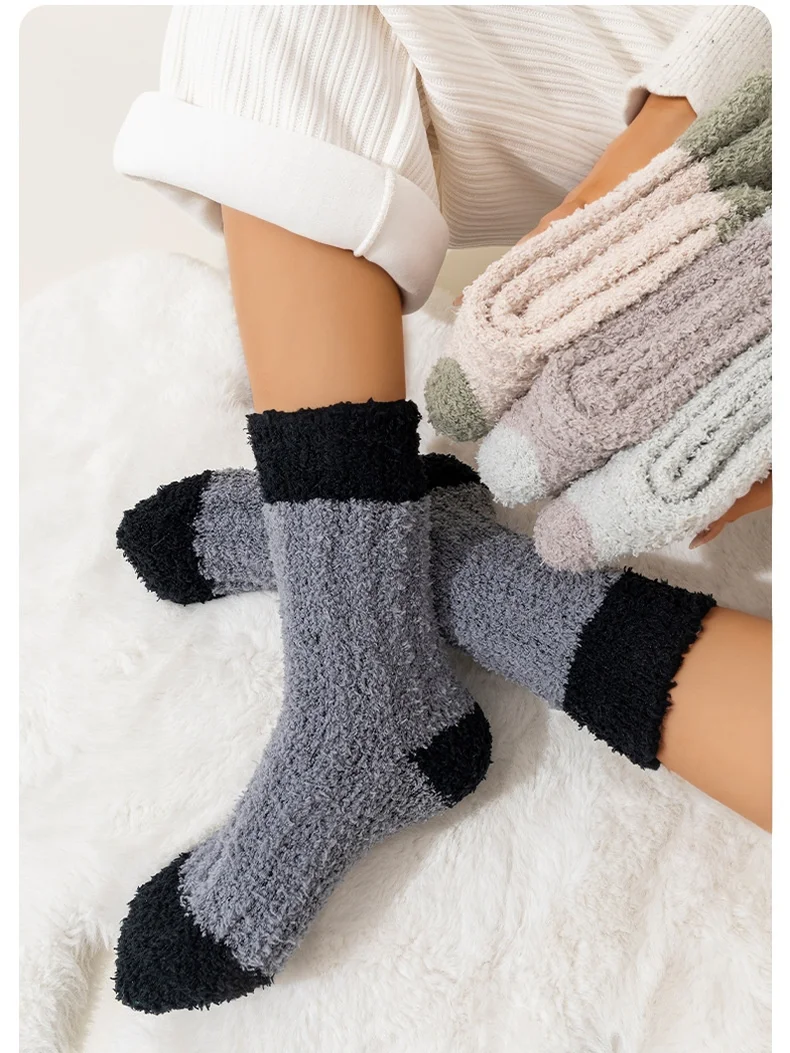 Coral Fleece Mid-calf Socks Autumn And Winter Women's Home Warm Fleece-lined Thick Plush Socks For Floors