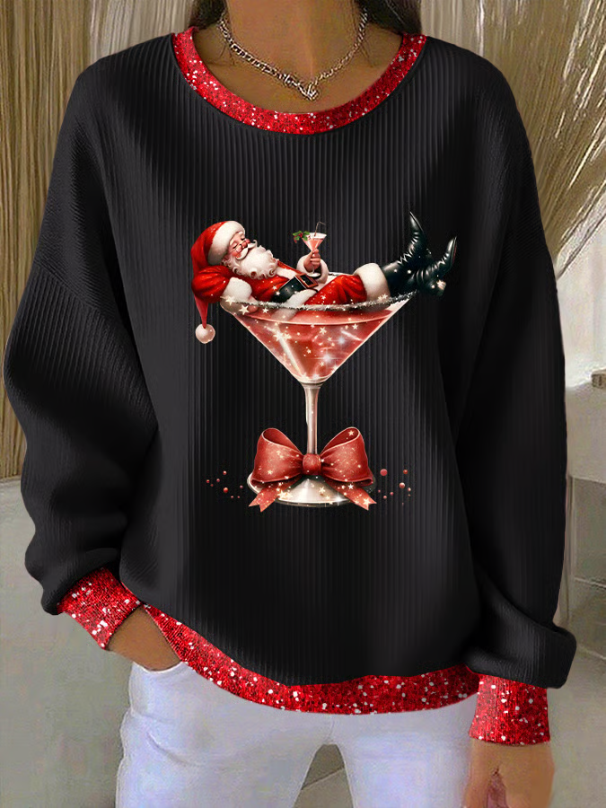 Casual Crew Neck Santa Claus Sweatshirt Printing