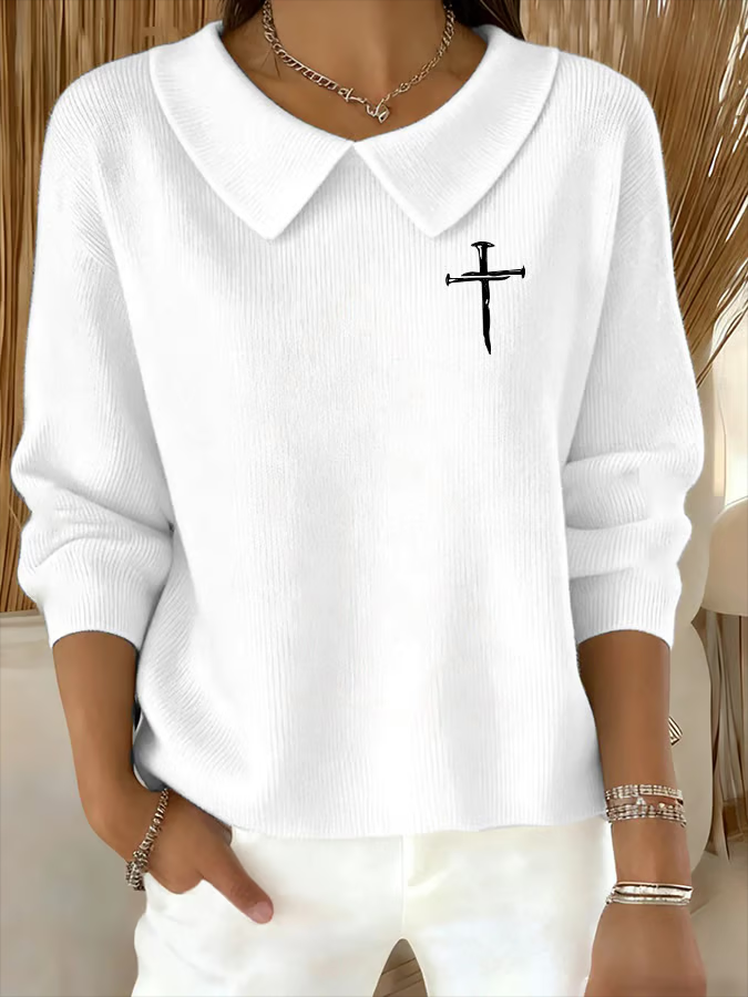 Women Cross Long Sleeve Comfy Casual Printing Sweater