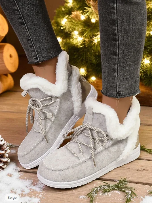 Casual Plain Lace-Up Low Heel Snow Boots