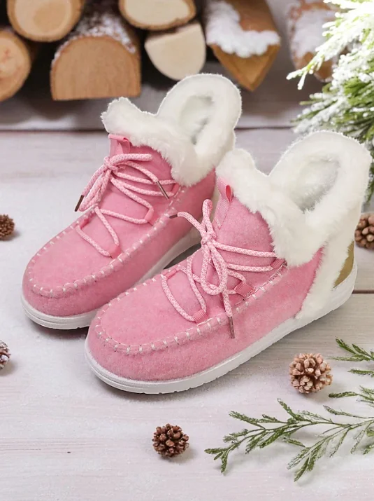 Casual Plain Lace-Up Low Heel Snow Boots