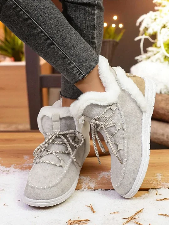 Casual Plain Lace-Up Low Heel Snow Boots