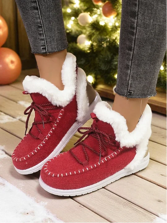 Casual Plain Lace-Up Low Heel Snow Boots