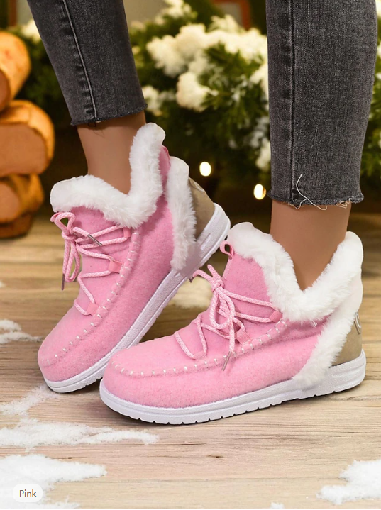 Casual Plain Lace-Up Low Heel Snow Boots