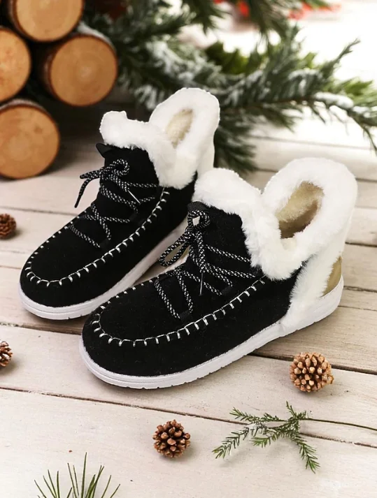 Casual Plain Lace-Up Low Heel Snow Boots