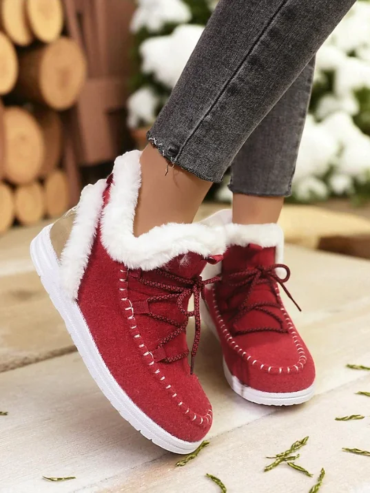 Casual Plain Lace-Up Low Heel Snow Boots