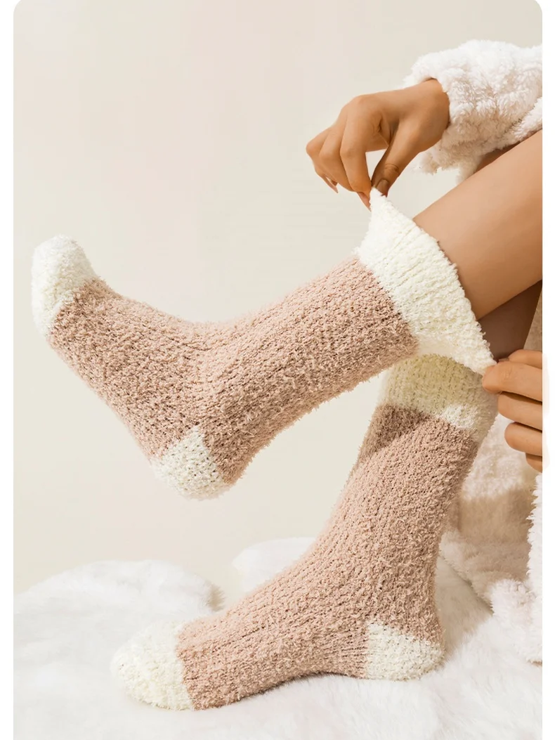 Coral Fleece Mid-calf Socks Autumn And Winter Women's Home Warm Fleece-lined Thick Plush Socks For Floors