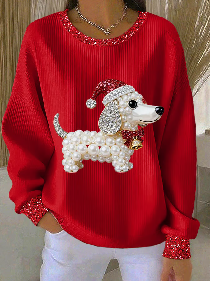 Casual Crew Neck Christmas Sweatshirt Printing