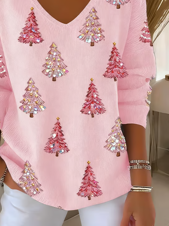 Casual Christmas V Neck Long Sleeve T-shirt