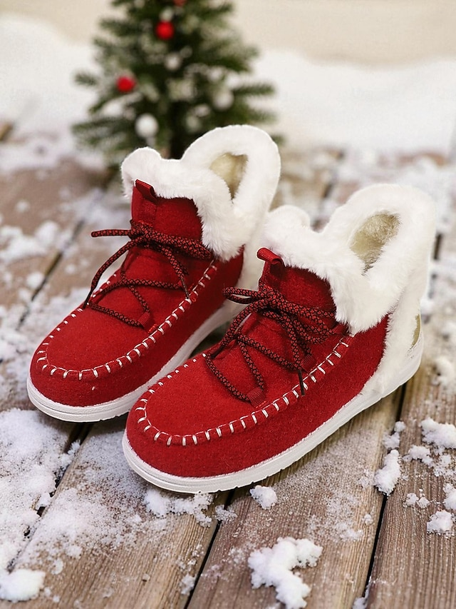Casual Plain Lace-Up Low Heel Snow Boots