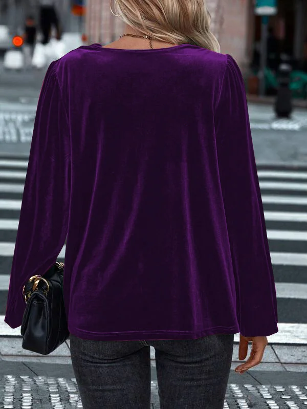 Elegant Plain Cowl Neck Long Sleeve T-shirt