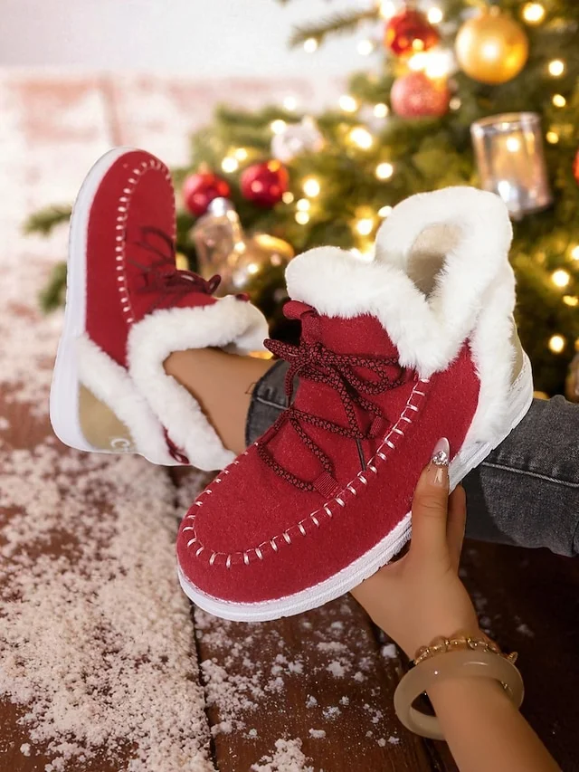 Casual Plain Lace-Up Low Heel Snow Boots