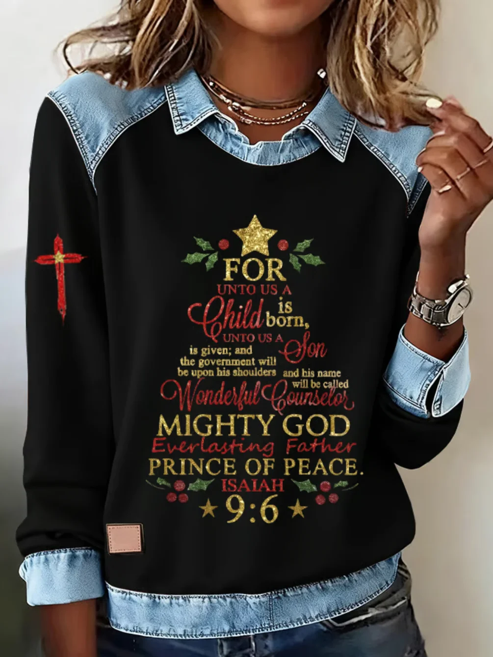 Casual Shawl Collar Christmas Sweatshirt