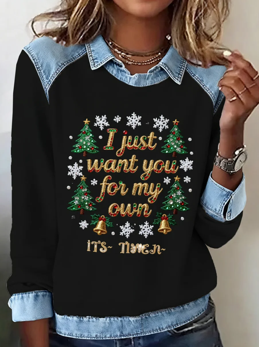Casual Shawl Collar Christmas Sweatshirt