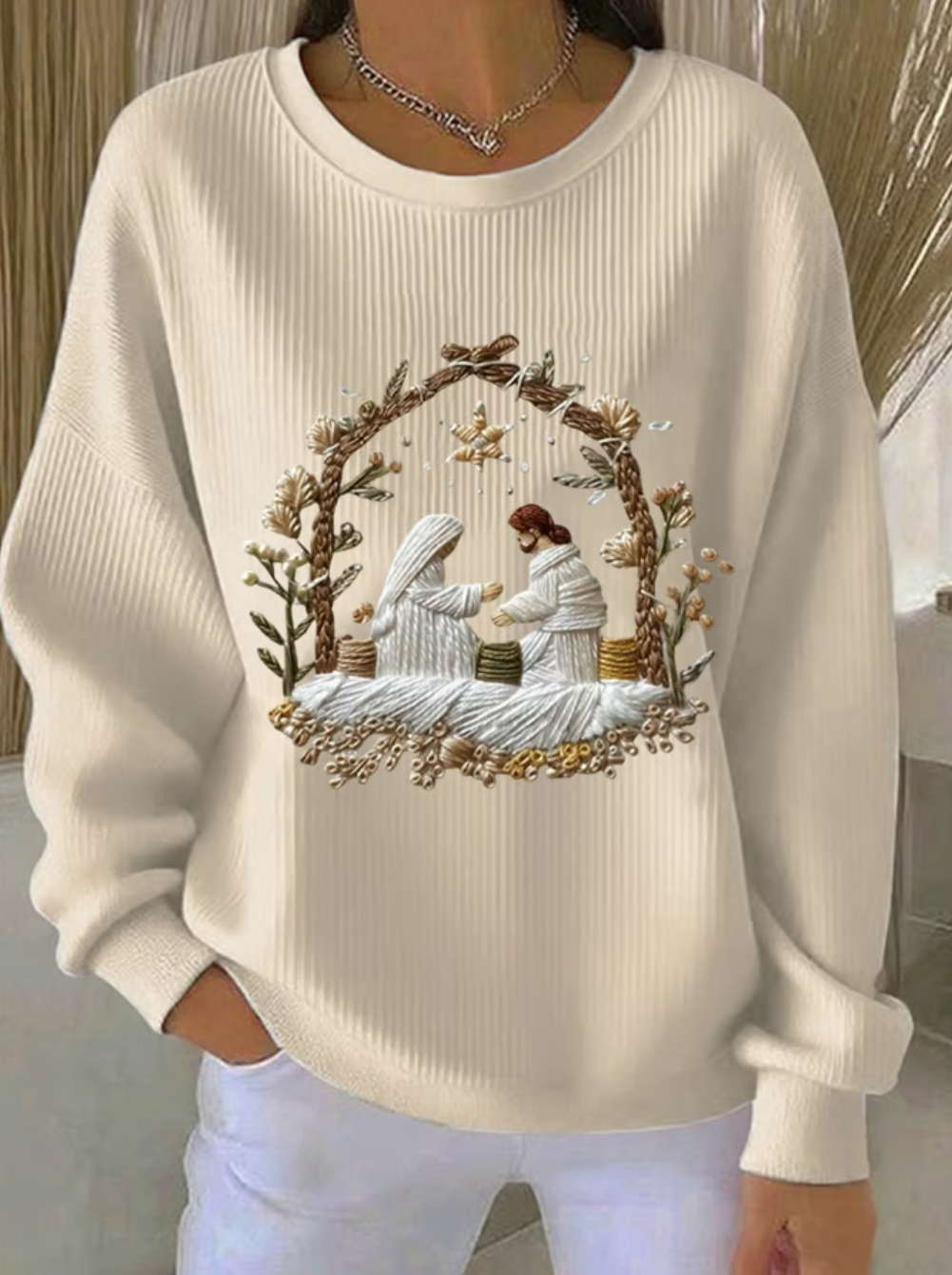 Casual Crew Neck Christmas Sweatshirt