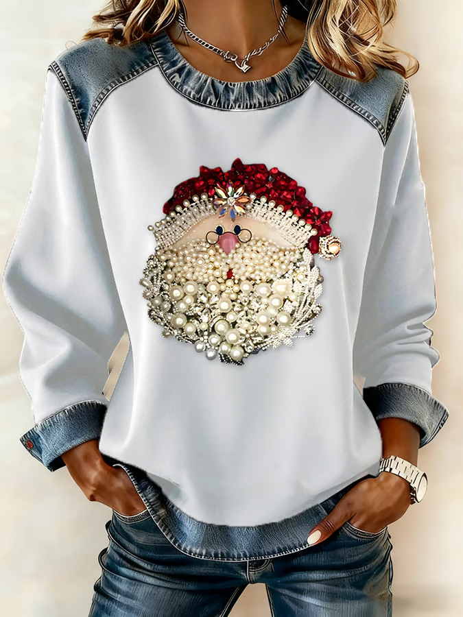 Vintage Crew Neck Santa Claus Sweatshirt Printing