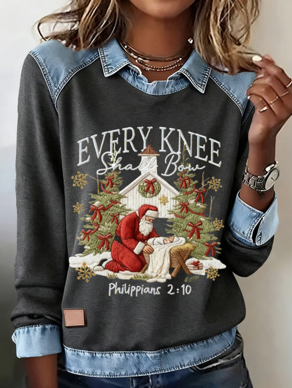 Casual Shawl Collar Christmas Sweatshirt