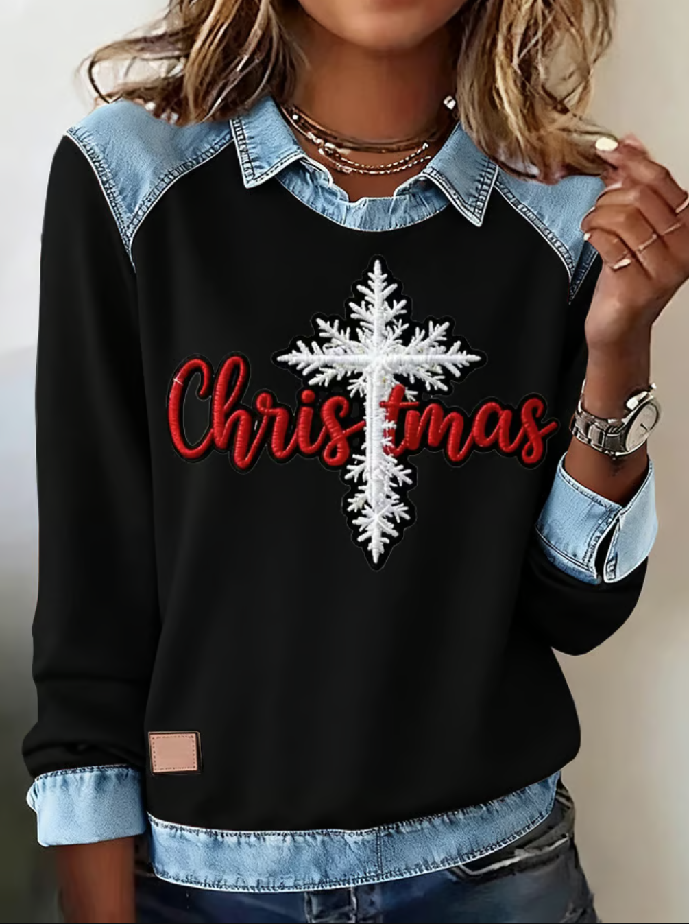 Casual Shawl Collar Christmas Sweatshirt