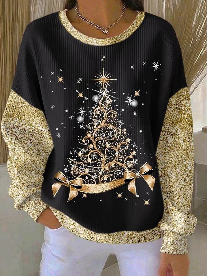 Casual Crew Neck Christmas Sweatshirt Printing