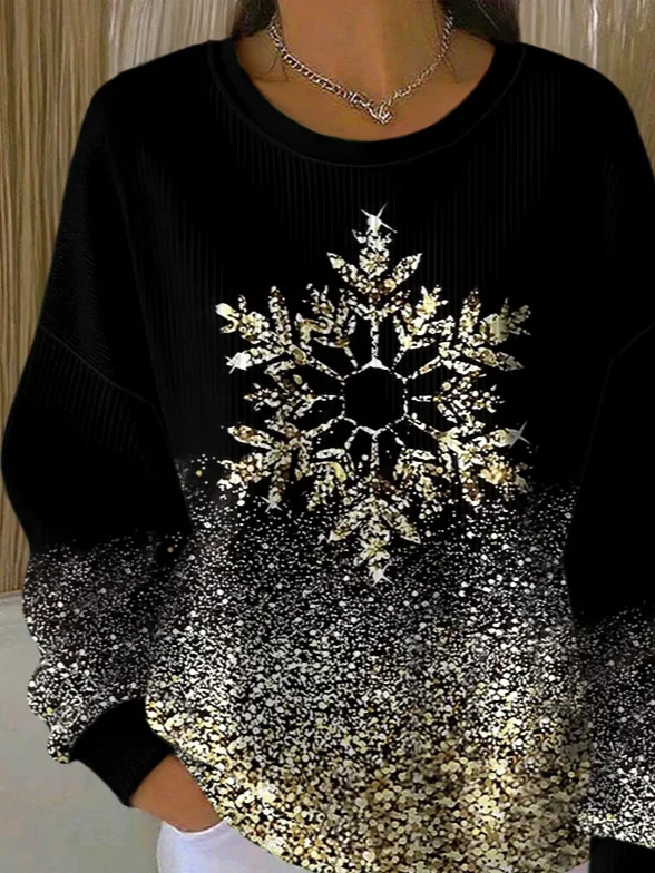 Casual Crew Neck Christmas Sweatshirt Printing