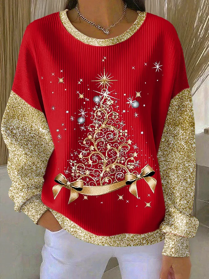 Casual Crew Neck Christmas Sweatshirt Printing