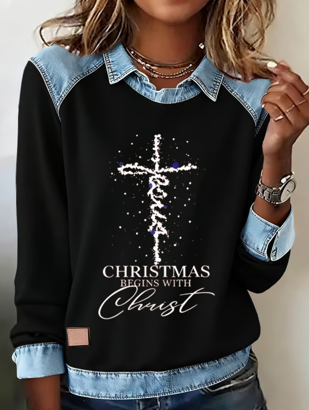 Casual Shawl Collar Christmas Sweatshirt
