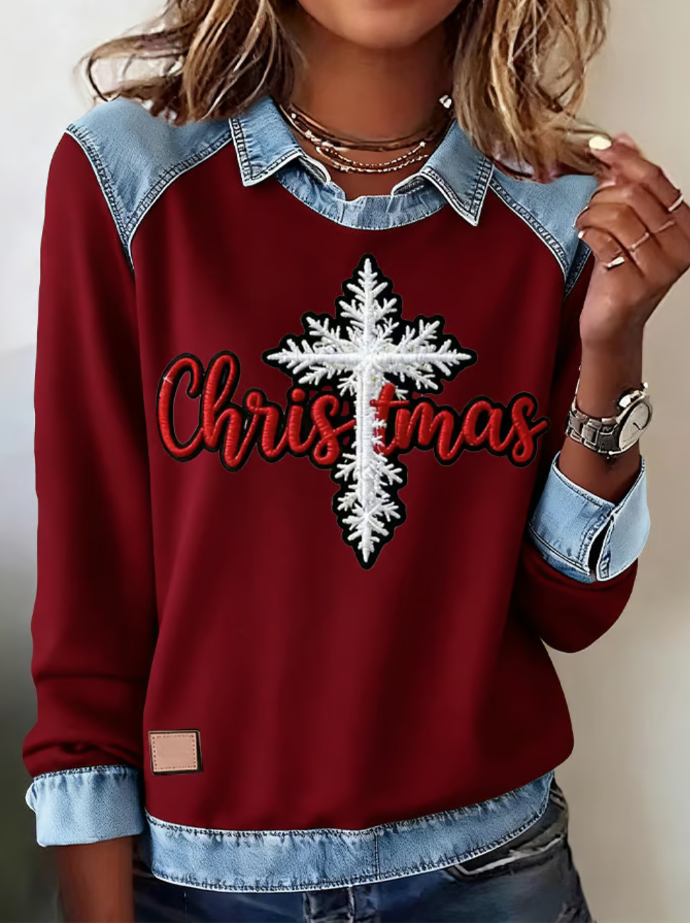 Casual Shawl Collar Christmas Sweatshirt