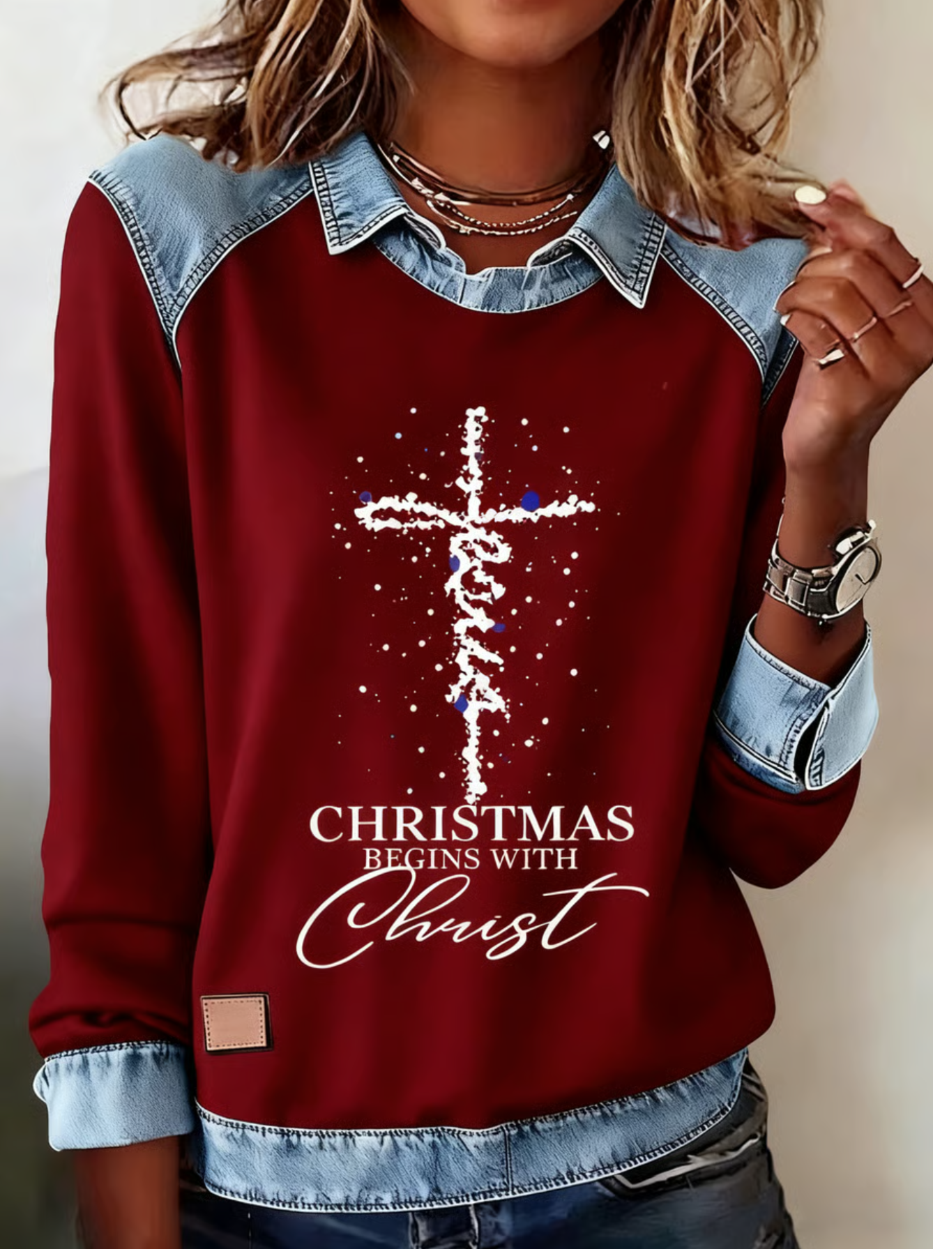 Casual Shawl Collar Christmas Sweatshirt